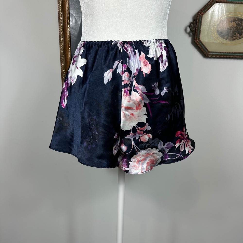 Lilac & London Navy Dark Floral Camisole & Short Satin Pajama Set w/ Lace Detail - Picture 4 of 7